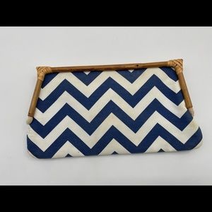 Blue and White Striped Fabric Wristlet Clutch 14"x 8"- Preowned with Character